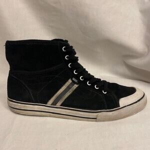 VANS Wellesley Black Suede Skater Hi Top Sneaker Stripe Womens 9.5